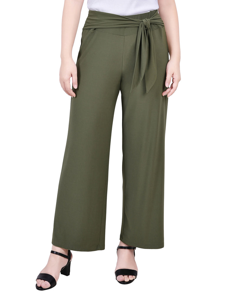 Petite Cropped Pull On Pants With Sash