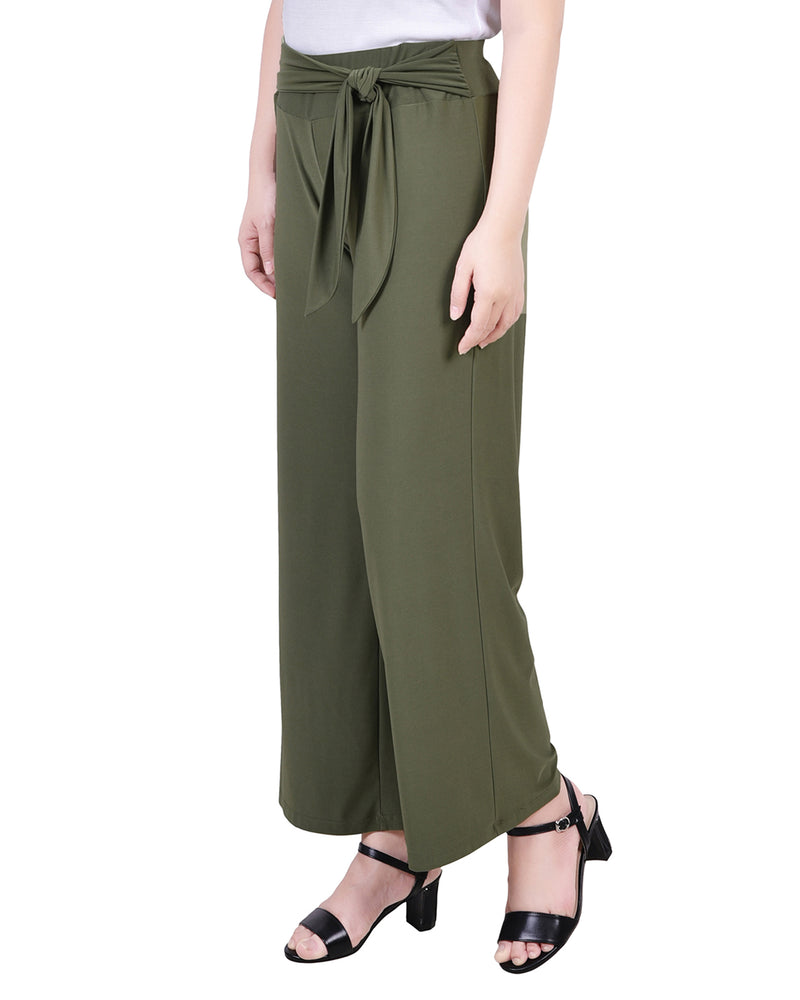 Petite Cropped Pull On Pants With Sash