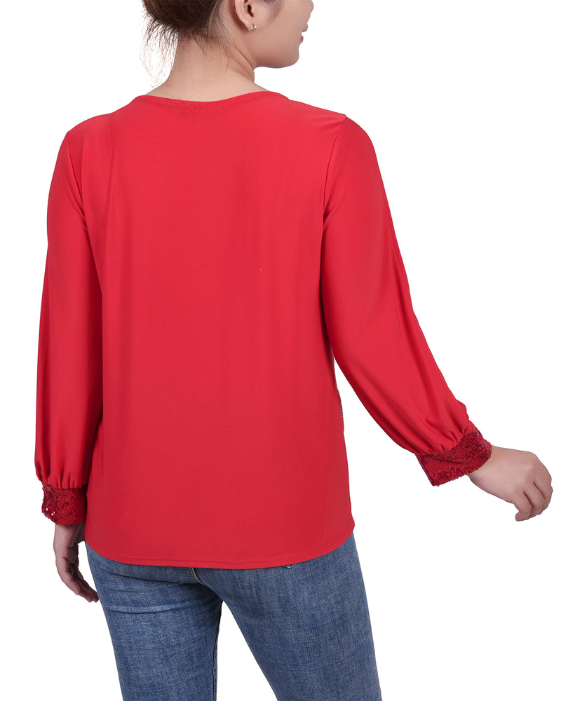 Petite Long Sleeve Knit Top With Sequin Hem