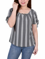 Petite Short Ruched Sleeve Top With Pleats
