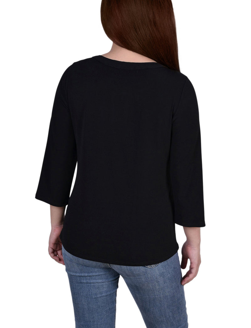 Petite 3/4 Sleeve Grommet Top