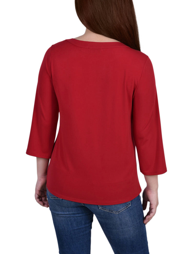 Petite 3/4 Sleeve Grommet Top