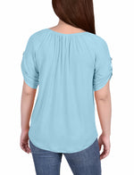 Petite Short Sleeve Round Neck Henley Top