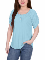 Petite Short Sleeve Round Neck Henley Top
