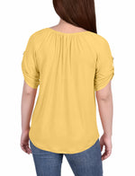 Petite Short Sleeve Round Neck Henley Top