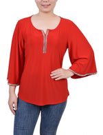 Petite 3/4 Bell Sleeve Top With Stones