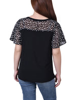 Combo Chiffon-Sleeve V Neck Top