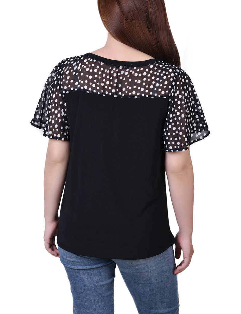 Combo Chiffon-Sleeve V Neck Top