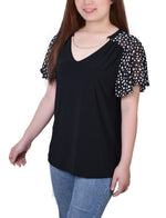 Combo Chiffon-Sleeve V Neck Top