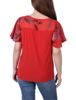 Combo Chiffon-Sleeve V Neck Top