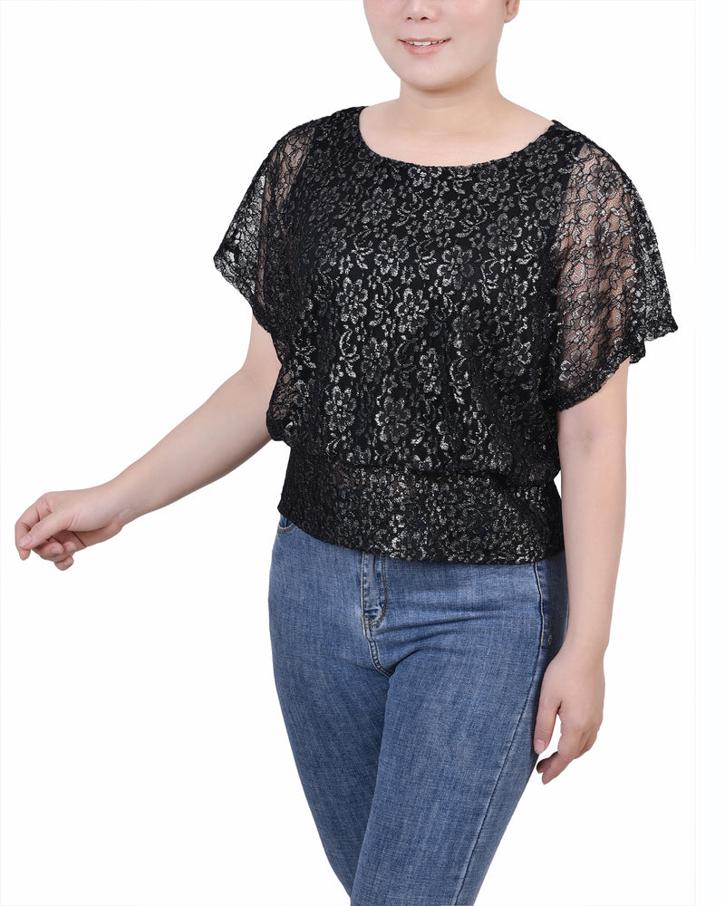 Petite Foil Lace Poncho With Smocked Waist