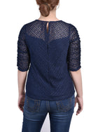 Petite Rouched Sleeve Lace Top
