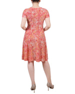 Petite Short Sleeve Jacquard Knit Seamed Dress