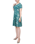 Petite Short Sleeve Jacquard Knit Seamed Dress