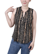 Petite Sleeveless Jacquard Y Neck Top