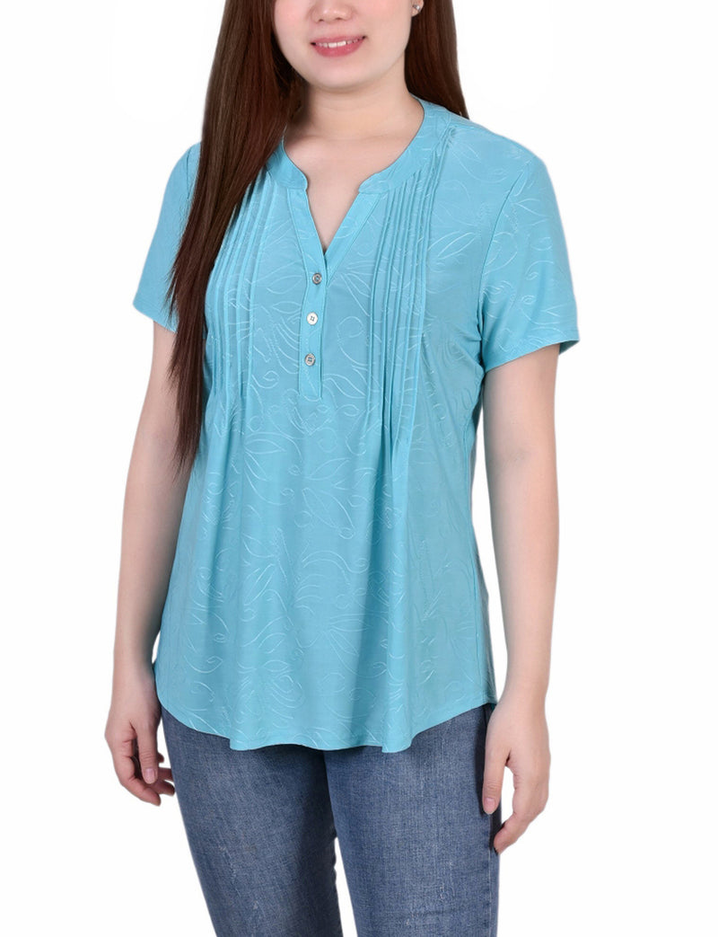 Petite Short Sleeve Pintuck Top