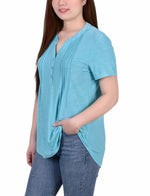 Petite Short Sleeve Pintuck Top