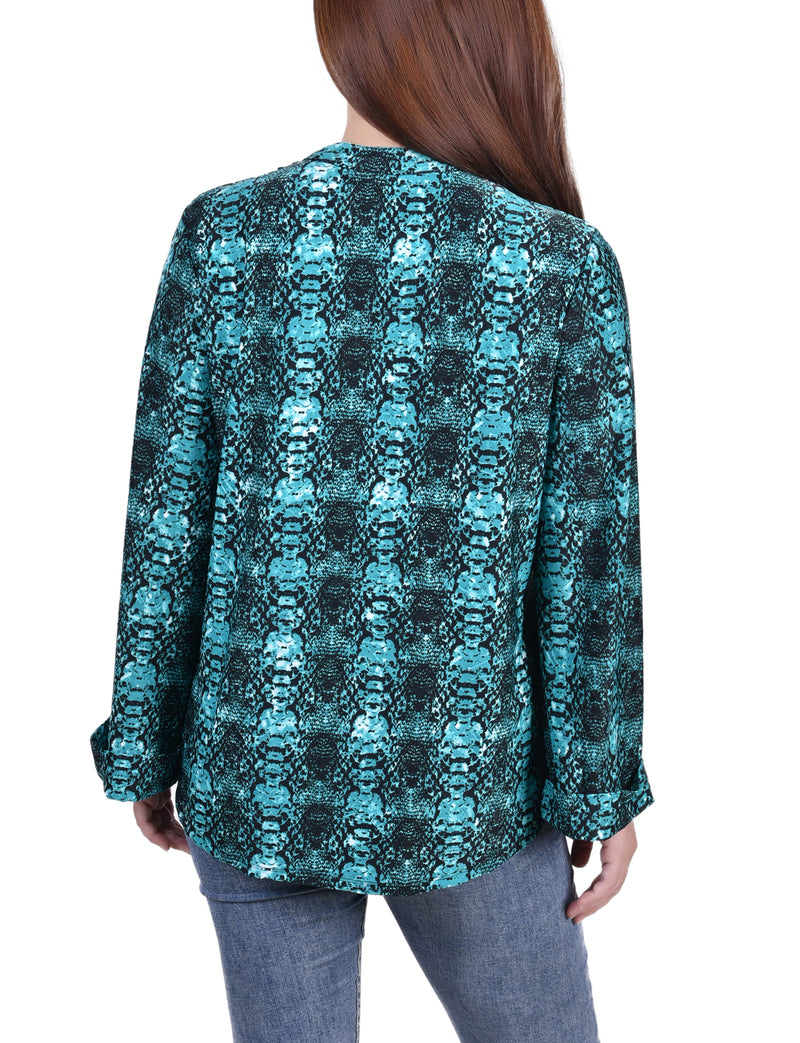 Long Sleeve Jacquard Knit Y Neck Top