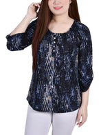 Petite 3/4 Push Tab Round Neck Top