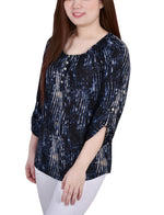 Petite 3/4 Push Tab Round Neck Top