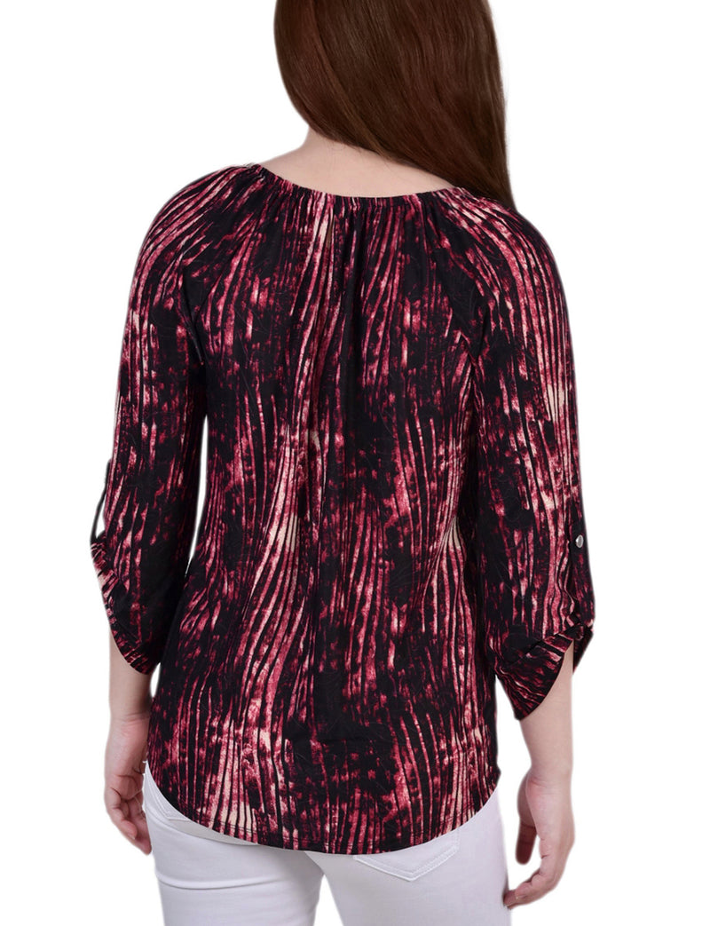 Petite 3/4 Push Tab Round Neck Top
