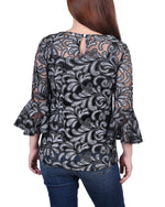 Petite 3/4 Sleeve Burnout Blouse With Matching Camisole