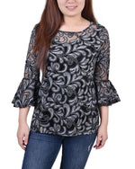 Petite 3/4 Sleeve Burnout Blouse With Matching Camisole