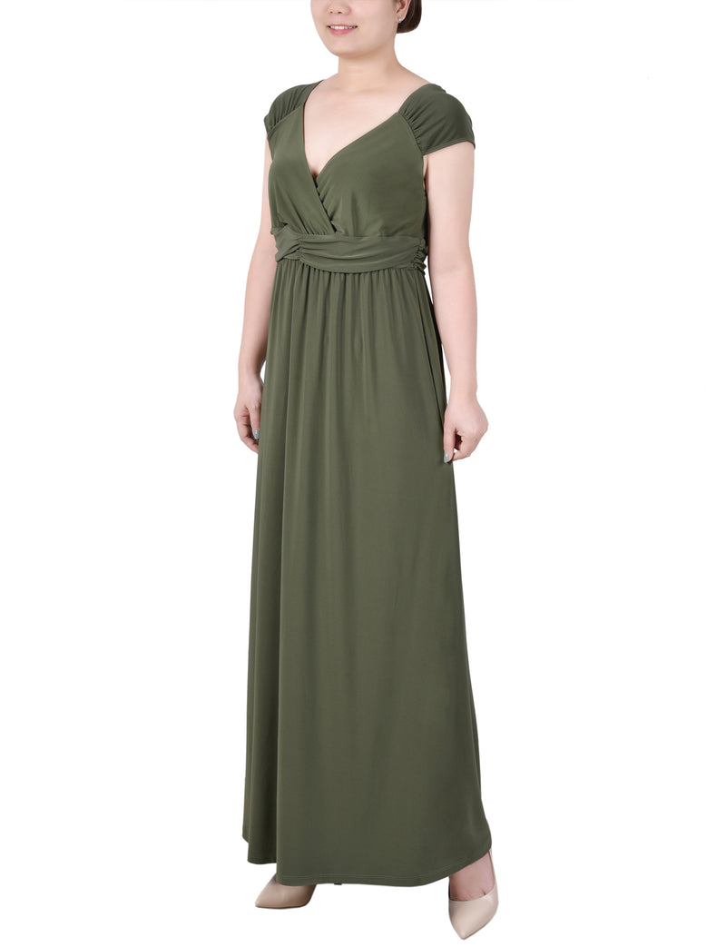 NY Collection Petites Womens Surplice Long Maxi Dress, Oil Green NY Collection Petites Womens Surplice Long Maxi Dress, Oil Green
