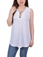 Petite Sleeveless Ribbed Top With Triple Rings