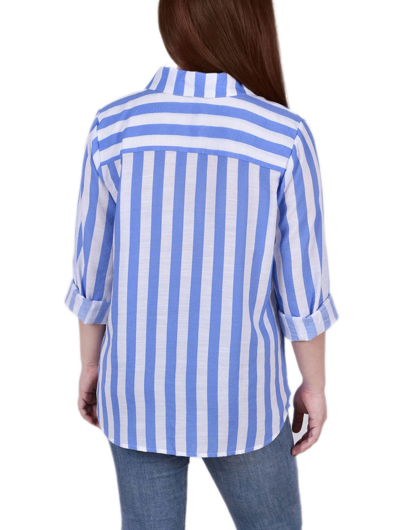 Petite Long Sleeve Striped Blouse