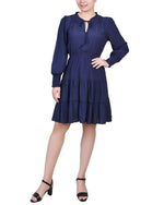 Petite Long Sleeve Tiered Dress With Ruffled Neck