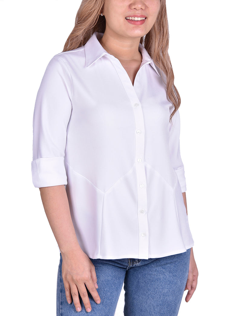Petite Long Sleeved Seamed Blouse With Wide Cuffs