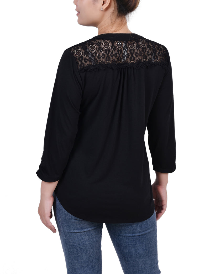 Petite Rouched Sleeve Pintuck Top