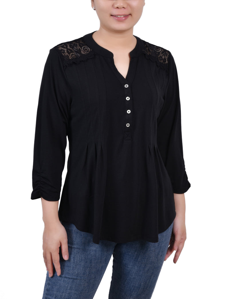 Petite Rouched Sleeve Pintuck Top