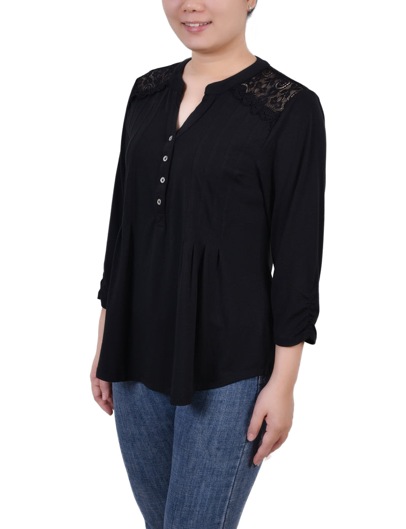 Petite Rouched Sleeve Pintuck Top