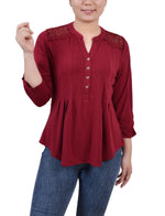 Petite Rouched Sleeve Pintuck Top