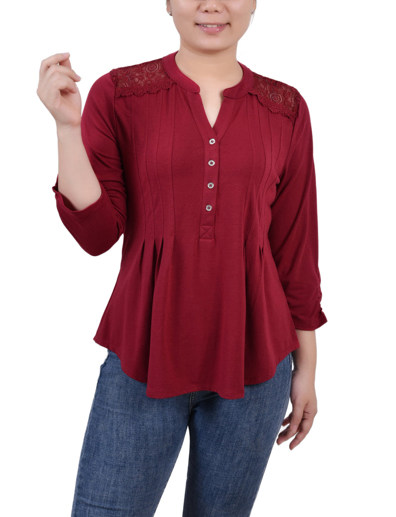 Petite Rouched Sleeve Pintuck Top