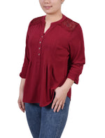 Petite Rouched Sleeve Pintuck Top