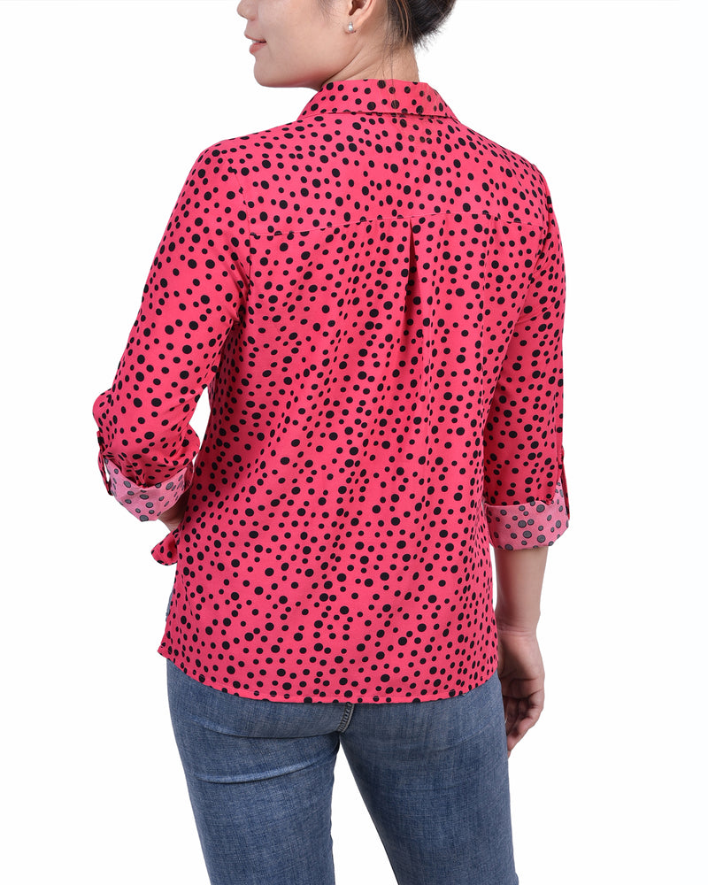 Petite 3/4 Roll Tab Blouse With Pockets