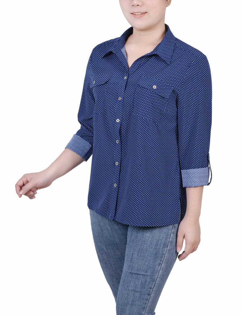 Petite 3/4 Roll Tab Blouse With Pockets