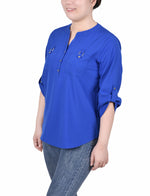 3/4 Tabbed Sleeve Y Neck Blouse