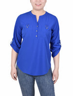 3/4 Tabbed Sleeve Y Neck Blouse