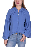 Plus Size Bishop Sleeve Pullover With Mandarin Collar Blouse