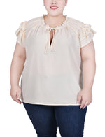 Plus Size Short Sleeve Ruffled Blouse