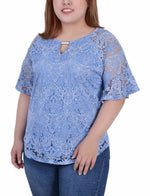 Plus Size Short Bell Sleeve Lace Blouse