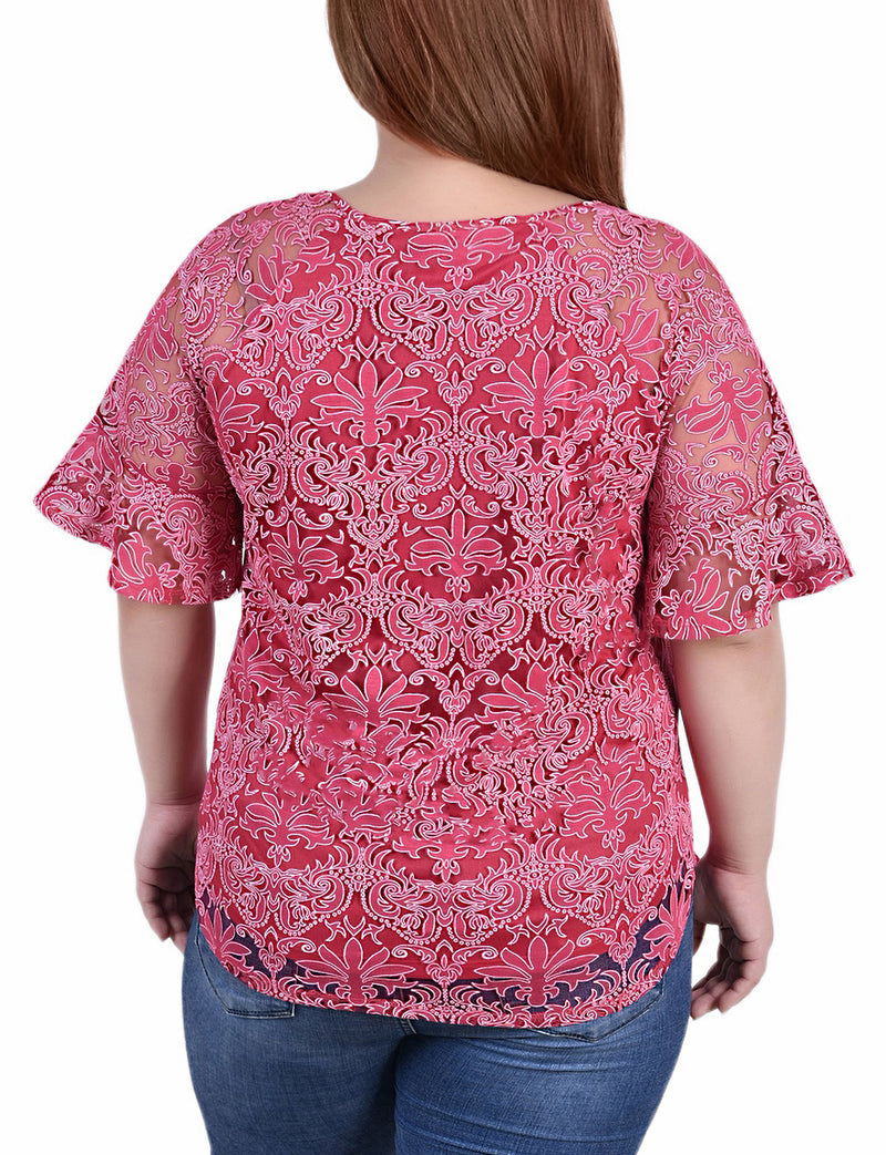 Plus Size Short Bell Sleeve Lace Blouse