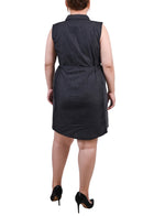 Plus Size Sleeveless Belted Chambray Dress