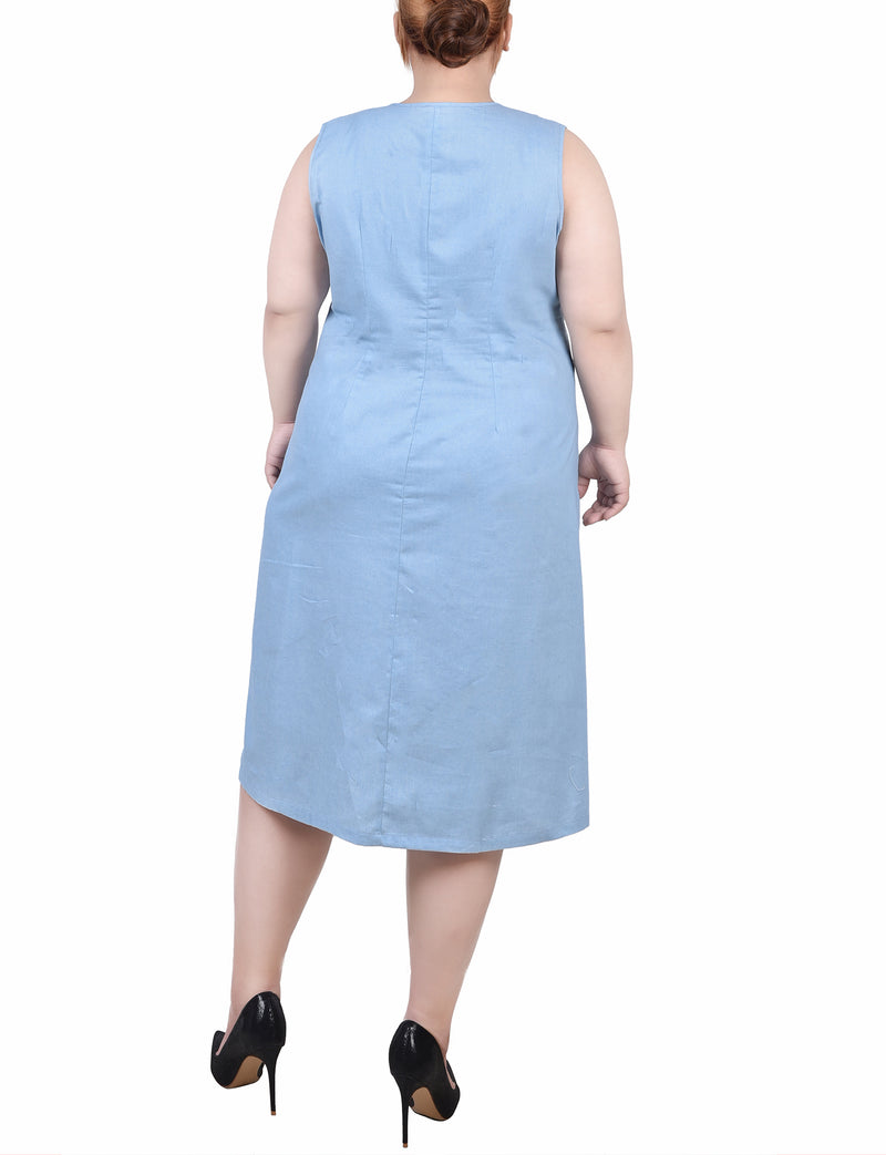 Plus Size Sleeveless Chambray Dress With Hardware