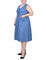 Plus Size Sleeveless Chambray Dress With Hardware