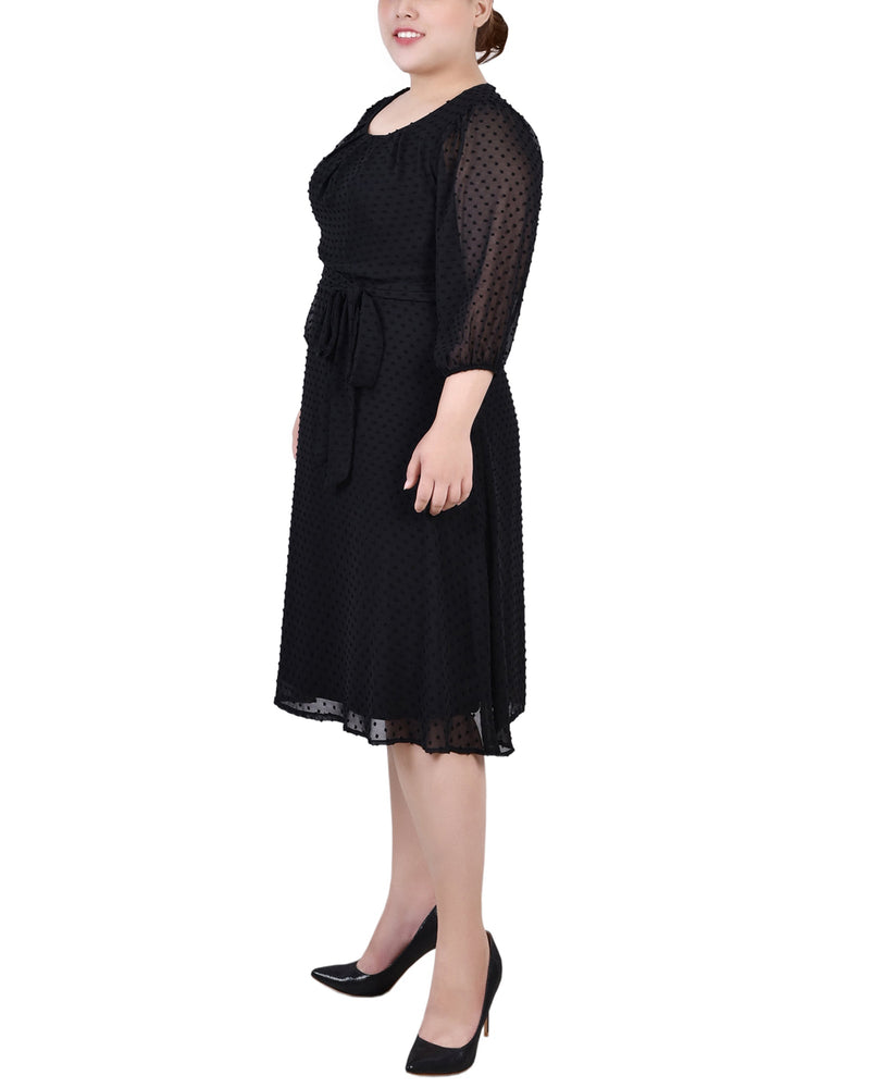 Plus Size 3/4 Sleeve Clip Dot Dress